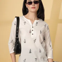 RIG-TIE Women Floral Print Mandarin Collar Cotton Top-55