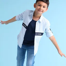 U.S. Polo Assn. Kids Boys Striped Brand Logo Applique Pure Cotton Casual Shirt-image-89