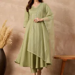 all about you V-Neck Sequinned A-Line Kurta With Trousers & Dupatta-22