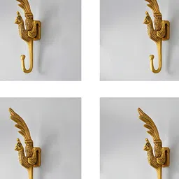 IndianShelf Gold Toned 4 Piece Peacock Brass Wall Hooks-image-88