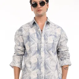 Estilocus Men Standard Fit Abstract Printed Spread Collar Cotton Casual Shirt-picture-38