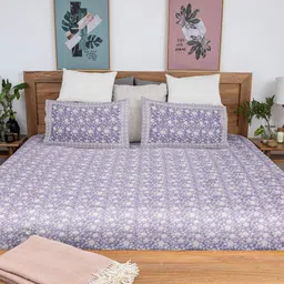 Baarno Blue & White Floral 210 TC King Bedsheet with 2 Pillow Covers-picture-4