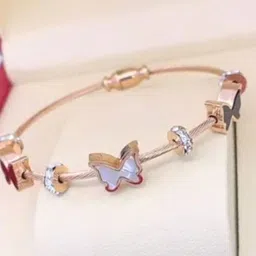 V FASHION JEWELLERY Rose Gold Plated Stone Studded Bracelet-image-93