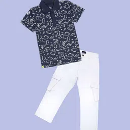 KiddoPanti Boys Printed Polo Collar T-shirt With Trousers-picture-39