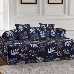 Arrabi 6-Pcs Black & Blue Printed Diwan Set-31