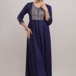 RAAKA Floral Embroidered Sequinned Notch Neck Anarkali Straight Kurta-image-90