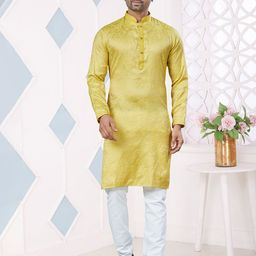 OUTLUK Ethnic Motifs Woven Design Mandarin Collar Jacquard Straight Kurta-image-22