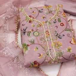KIMISHA Embellished Organza Unstitched Dress Material-image-24
