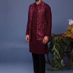 KALPRAAG Men Floral Embroidered Regular Sequinned Kurta with Trousers & With Dupatta image 4