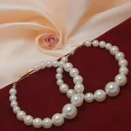 ZURIKRISHA Silver-Plated Pearls Beaded Circular Hoop Earrings-image-83