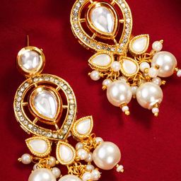 DressBerry Gold-Plated Alloy Kundan Diamond Shaped Earrings-picture-9