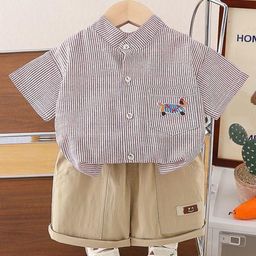 POP STREET KIDS Boys Striped Spread Collar Shirt With Shorts-image-79