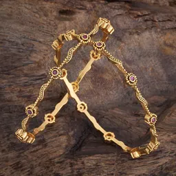 Kushal's Fashion Jewellery Set Of 2 Gold-Plated Stone Studded Bangles-10