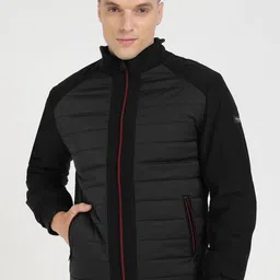 GUESS Men Mock Collar Colourblocked Casual Padded Jacket-image-66