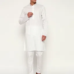 ZARI Striped Jacquard Weave Mandarin Collar Cotton Straight Kurta-image-40