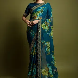 Moda Rapido Floral Sequinned Pure Georgette Saree-picture-20