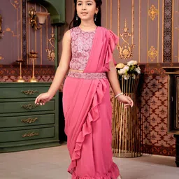 BAESD Girls Embroidered Thread Work Ready to Wear Lehenga & Blouse With Dupatta-image-10