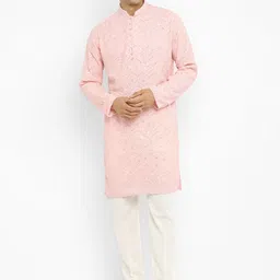 Devyom Men Embroidered Regular Thread Work Kurta with Pyjamas image 3