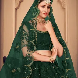 KALINI Embroidered Thread Work Semi-Stitched Lehenga & Unstitched Blouse With Dupatta image 2