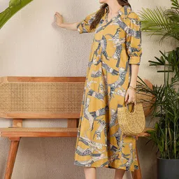 Uptownie Front Pleated Cotton Midi Dress-17