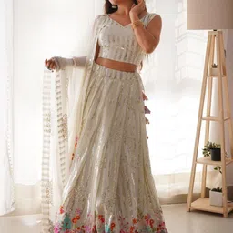 Fusionic Embroidered Sequinned Semi-Stitched Lehenga & Unstitched Blouse With Dupatta image 2