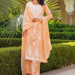 AHIKA Women Embroidered Regular Thread Work Kurta with Palazzos & With Dupatta Kurta Sets-picture-0