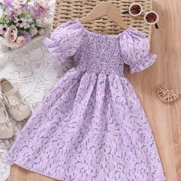 BAESD Girls Boat Neck Puff Sleeves Floral Printed Fit & Flare Dress-image-70