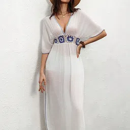 JC Mode Self Design Plunging Neck Side-Slits Maxi Swimwear Cover Up Top-image-48