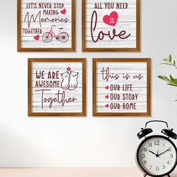 ArtVibes White & Pink 4 Pieces Printed Wooden Paintings Wall Art-image-7