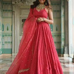 DIVASTRI Embroidered Thread Work Semi-Stitched Lehenga & Unstitched Blouse With Dupatta-picture-3