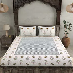 BED-SHEET.COM Pink & White Ethnic Motifs 144 TC King Bedsheet with 2 Pillow Covers-image-23