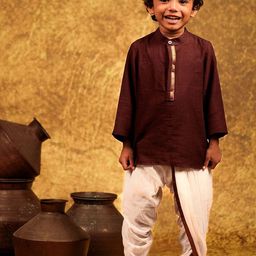 MIRALI Boys Band Collar Pure Cotton Kurta With Dhoti Pant-image-10