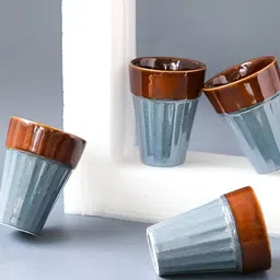 AMALAFIEE CERAMICS Blue & Brown Solid Ceramic Glossy Kulladhs Set of Cups and Mugs-10