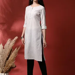 Anouk Striped Notch Neck Pure Cotton Straight Kurta-51