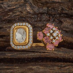 Kushal's Fashion Jewellery Pink Victorian-Plated Ethnic Kundan Finger Ring-34