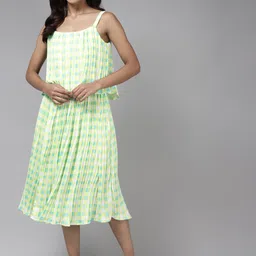 BAESD Checked Georgette A-Line Midi Dress-image-84