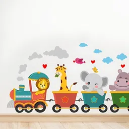prettykrafts Green & Red Animals On Train Waterproof Wall Sticker-image-91