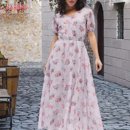 Deewa Floral Print Georgette Fit & Flare Maxi Dress-image-11