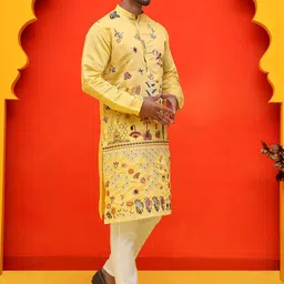 Jompers Floral Embroidered Mandarin Collar Thread Work Straight Kurta With Pyjamas-21