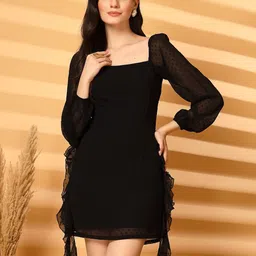 aayu Women Georgette Bodycon Dress Detail Ruffles-image-22