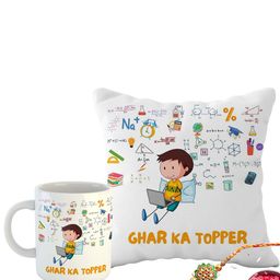ARTBUG Stones-Studded & Beaded Rakhi With Roli Rice & Mug Cushion-image-58