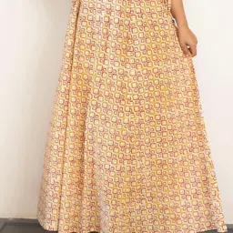 Nilam India Hand Block Printed High Waist Flared Maxi Skirt-8