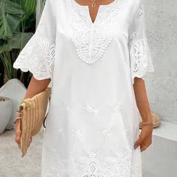 all about you Embroidered Flared Sleeve Fit & Flare Dress-image-12