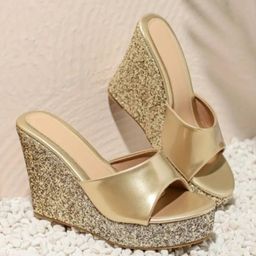 GLO GLAMP Women Embellished Shimmering Heights Open Toe Wedges Heel Sandals-8