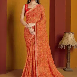 Anouk Rustic Printed Zari Pure Chiffon Saree-10
