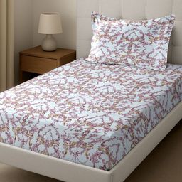 Florida Mauve & White Ethnic Motifs 160 TC Single Bedsheet with 1 Pillow Covers-picture-18
