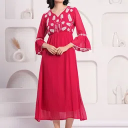 Oh Mi Dios Women Floral Printed V-Neck Bell Sleeves Fit & Flare Dress-image-29