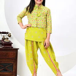BAESD Girls Round Neck Printed Top With Dhoti Pants And Jacket-image-6