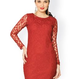 Miss Chase Maroon Lace Bodycon Dress-image-99
