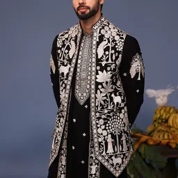 KALPRAAG Men Floral Embroidered Regular Sequinned Kurta with Trousers & With Dupatta-picture-19